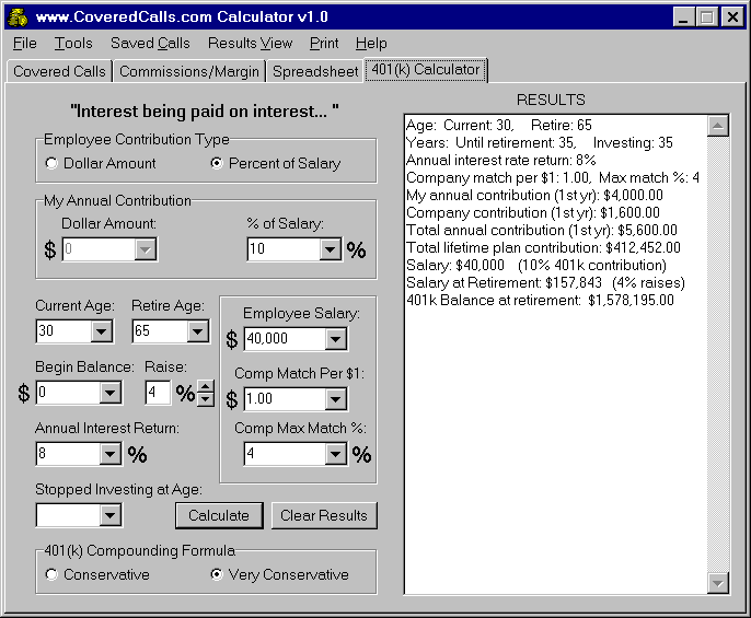 www.CoveredCalls.com 401(k) Calculator