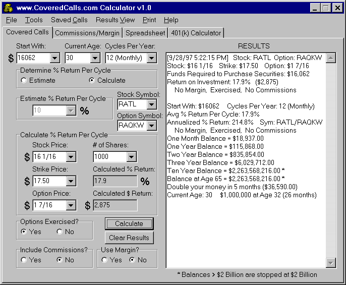 www.CoveredCalls.com Calculator