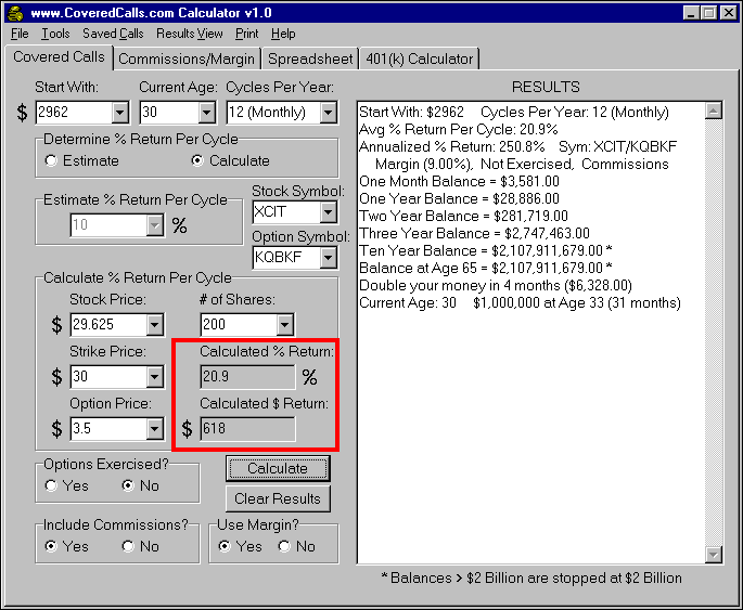 www.CoveredCalls.com Calculator