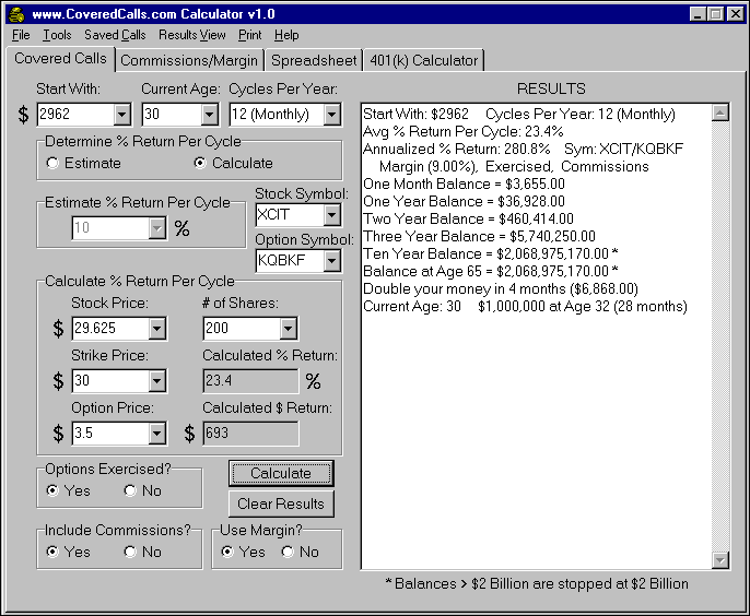 www.CoveredCalls.com Calculator