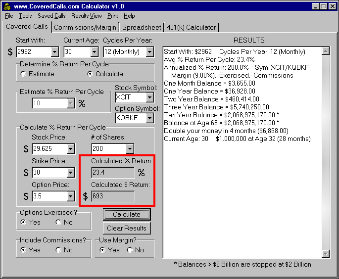 www.CoveredCalls.com Calculator